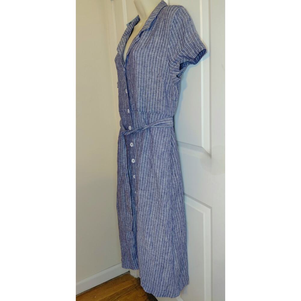 Quince European Linen Button Front Midi Dress Chambray Stripe Size L Coastal NWT - Picture 7 of 14